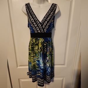 Ladies 10P V neck tie back midi dress